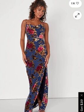Navy Floral Slip Maxi Dress with Side Slit